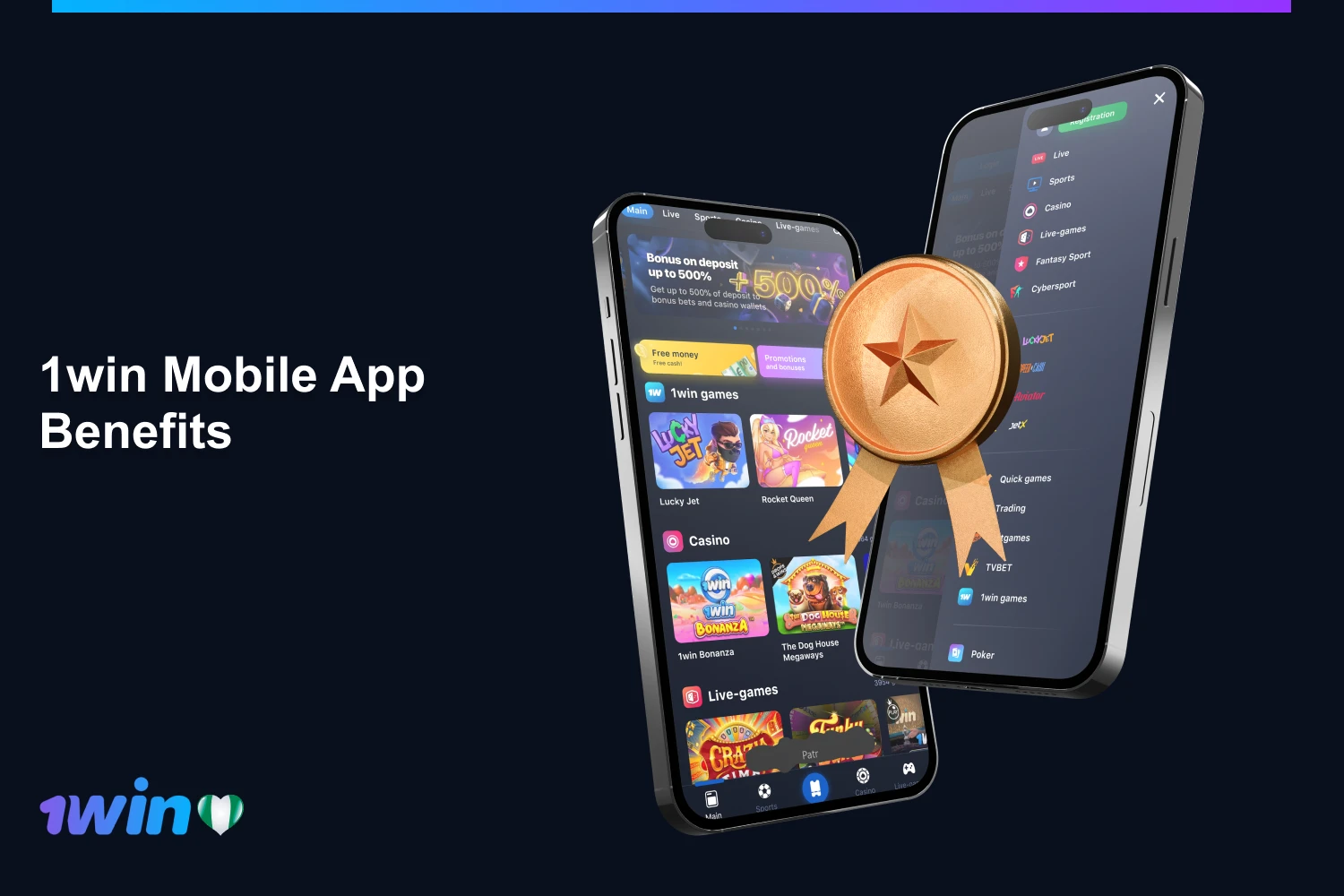 The 1win mobile app is identical to the desktop site, so Nigerians can watch live streaming here, spin slots and more
