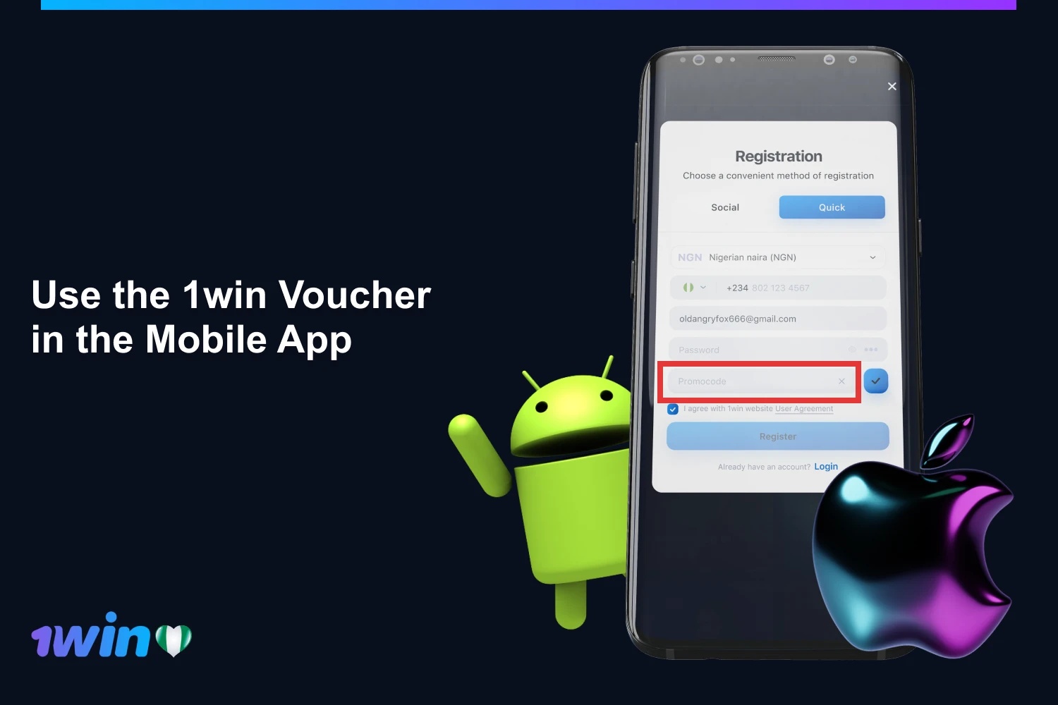 Every Nigerian player can activate a promo code on the 1win app