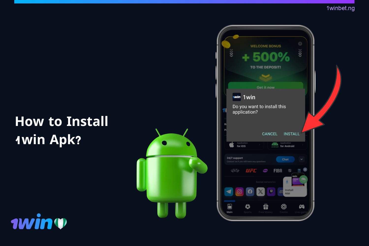 In order to install the 1win APK, users from Nigeria should locate the file in the Downloads section, click on Install, and then click on the icon to launch the program