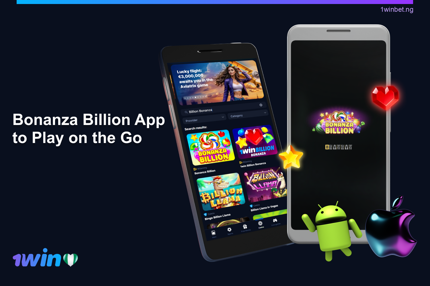 Nigerian gamblers can use free 1win app to play Bonanza Billion on Android and iOS devices