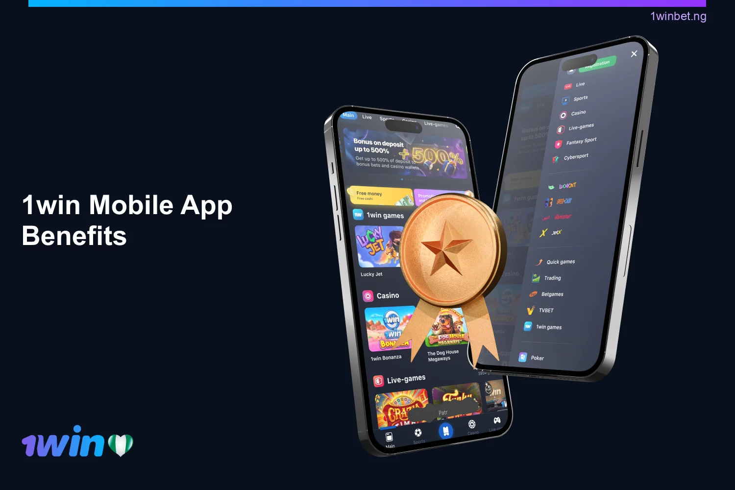 The 1win mobile app is identical to the desktop site, so Nigerians can watch live streaming here, spin slots and more