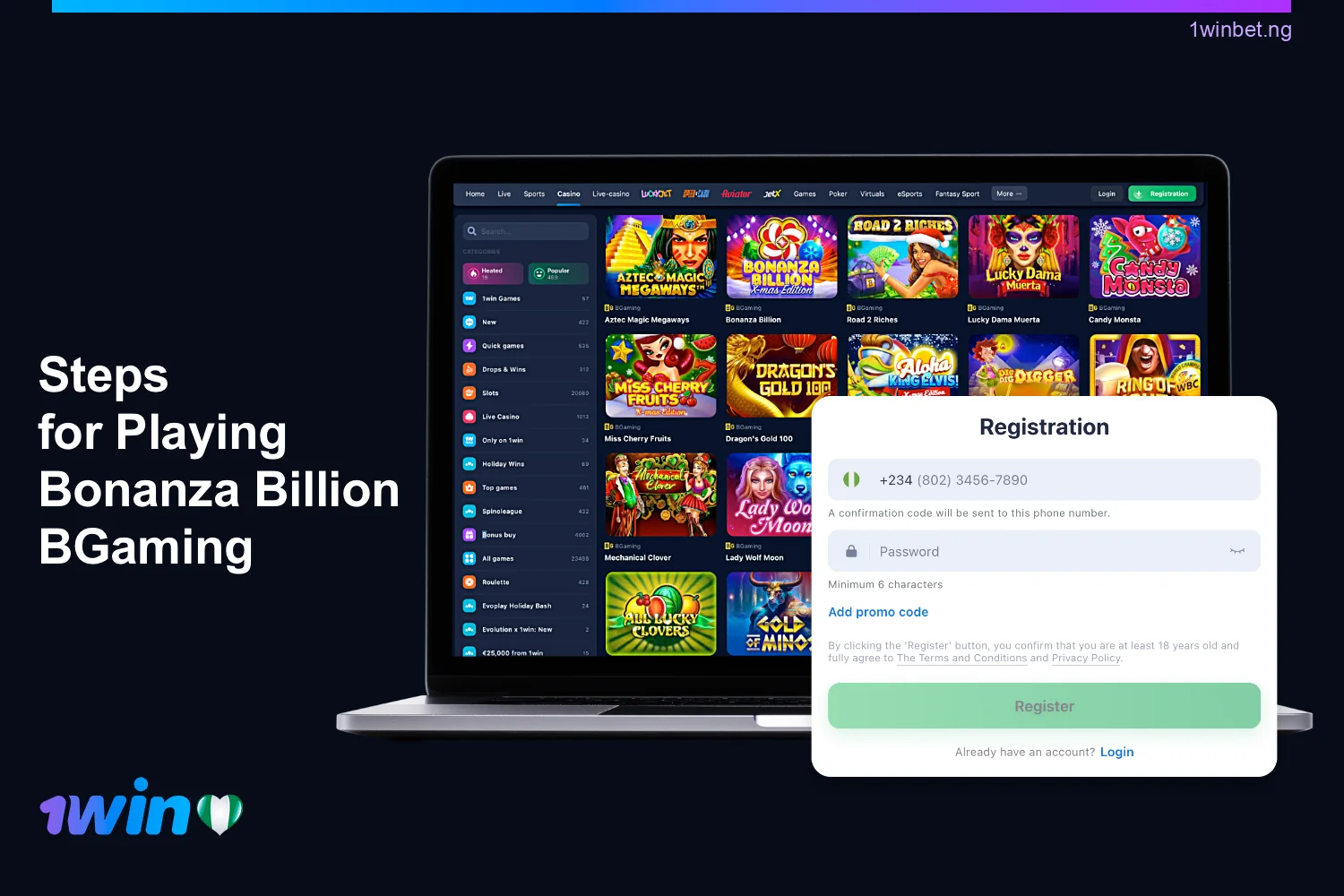 To start playing Bonanza Billion players need to create a 1win account and fund their balance