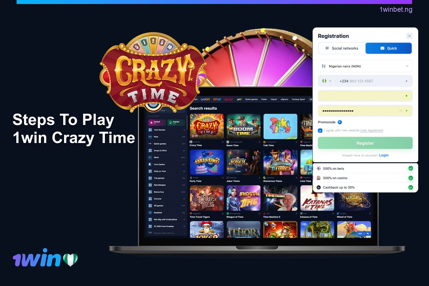 Detailed guide on how to start playing online at 1win Crazy Time in Nigeria