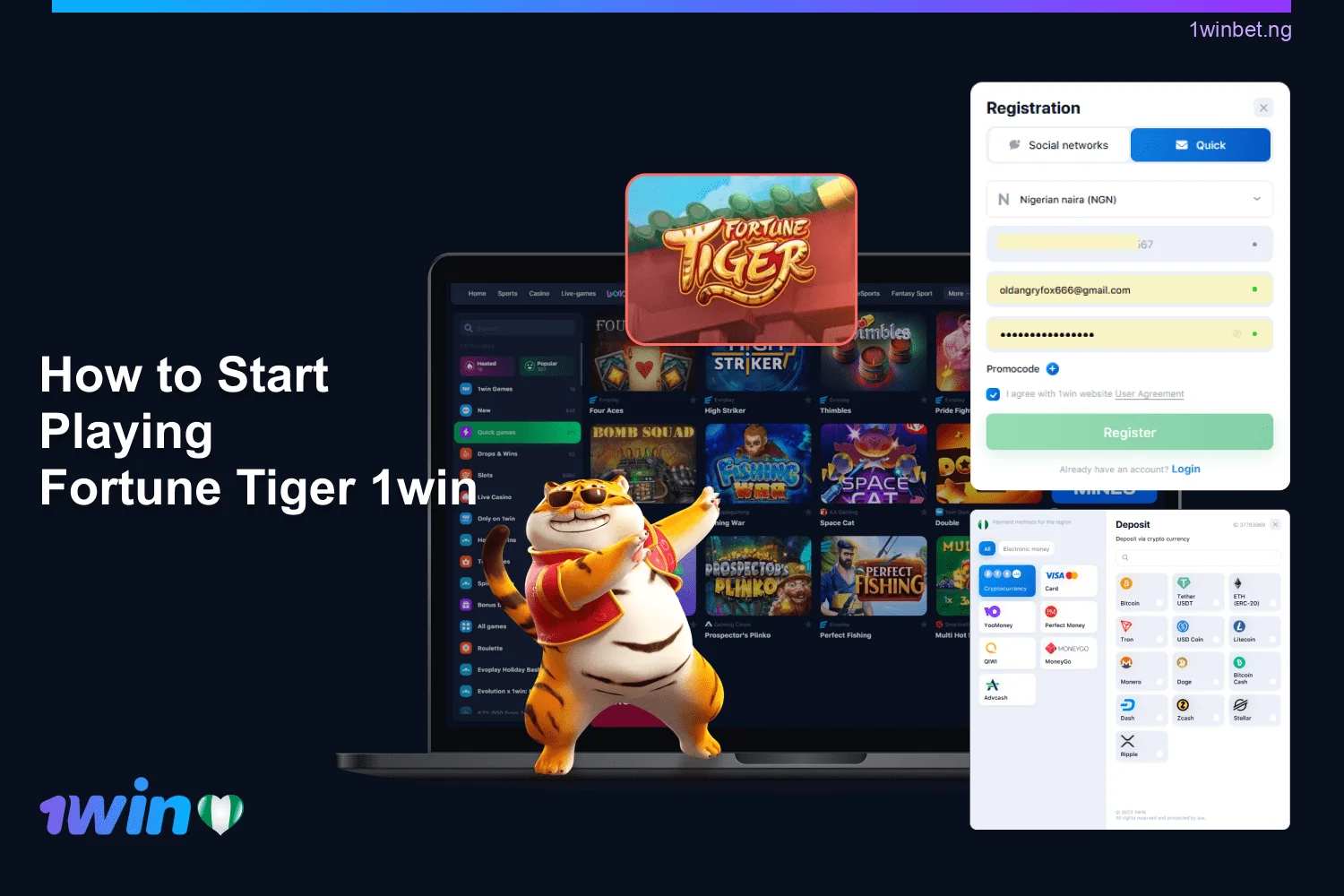 To play Fortune Tiger at 1win casino, players from Nigeria must create an account first