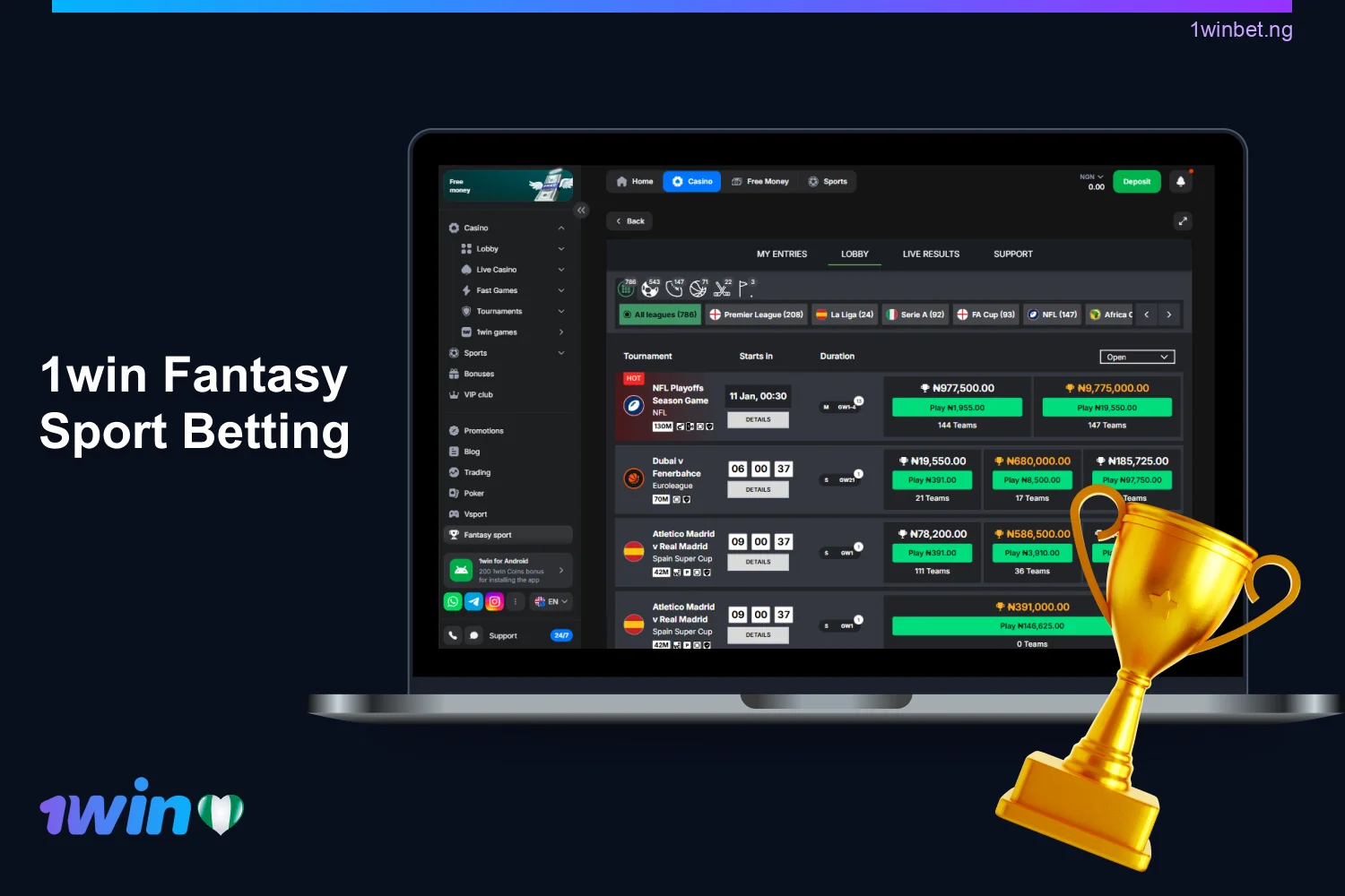Nigerian users can access fantasy sports on 1win