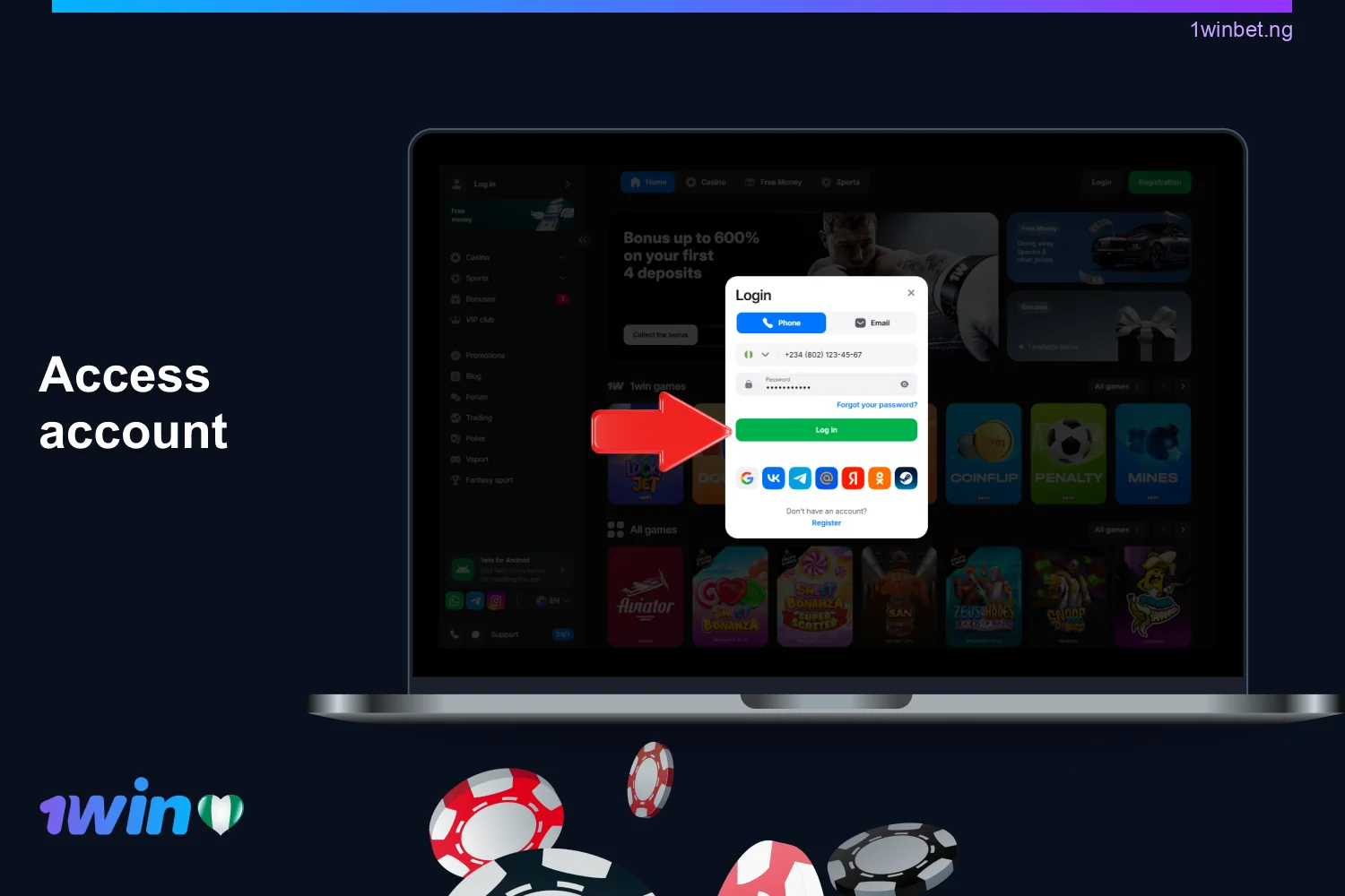 Confirm your login to your 1win account by clicking the corresponding button