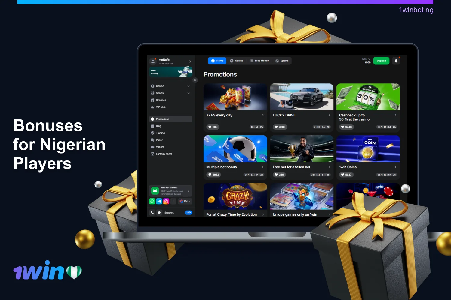 Nigerian members can access multiple promotional offers on the 1win website