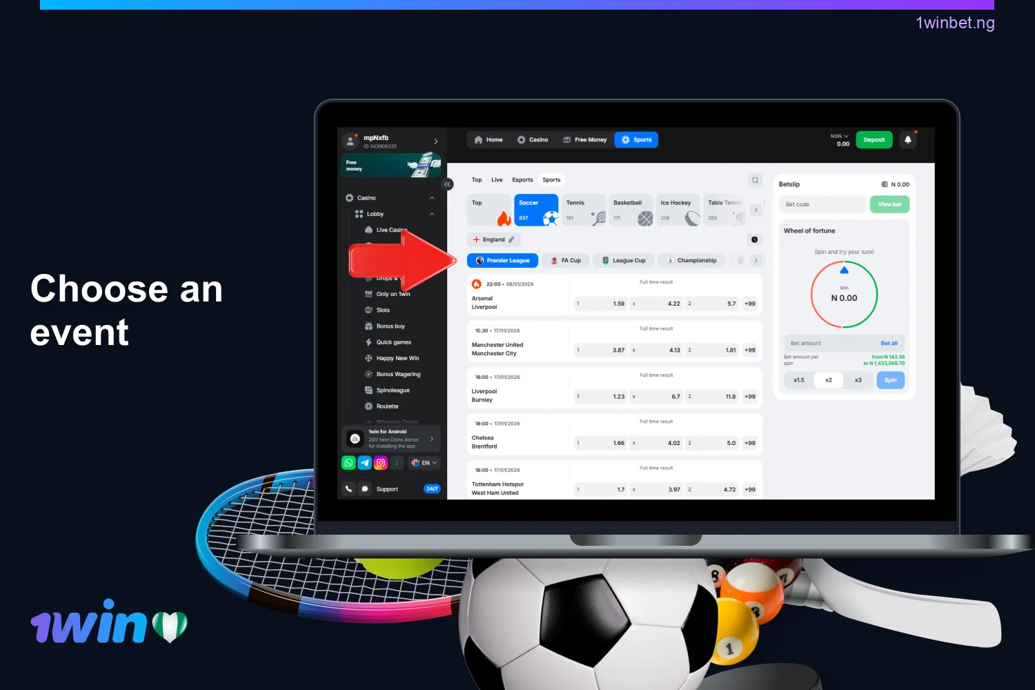 Choose the match or game featured on 1win that you want to bet on