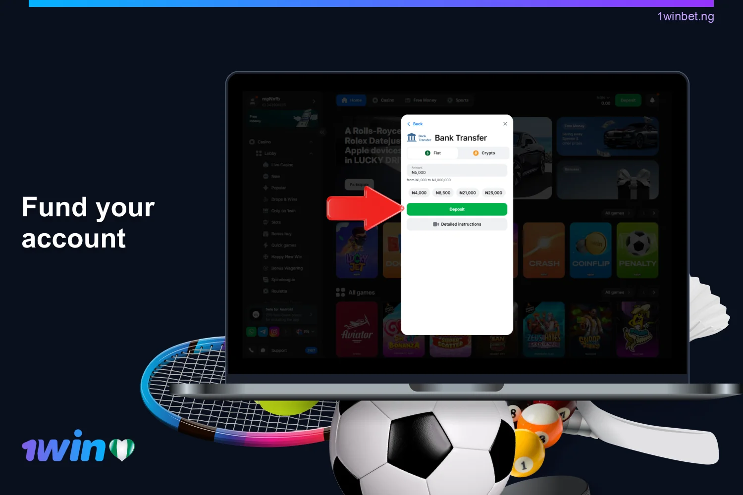 Nigerian players need to top up their 1win account using any available local payment method