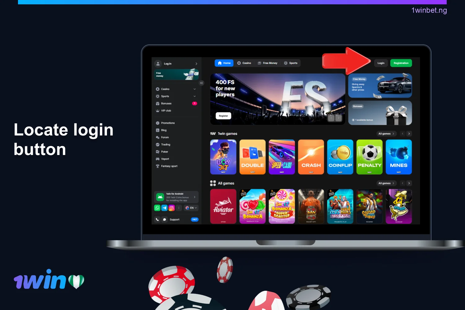 To log into your 1win account, you need to click the "Login" button