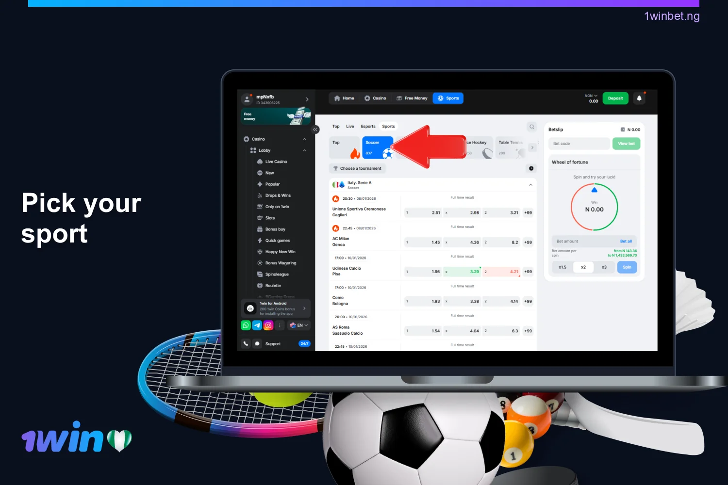 Decide on the type of bet you want to place on 1win
