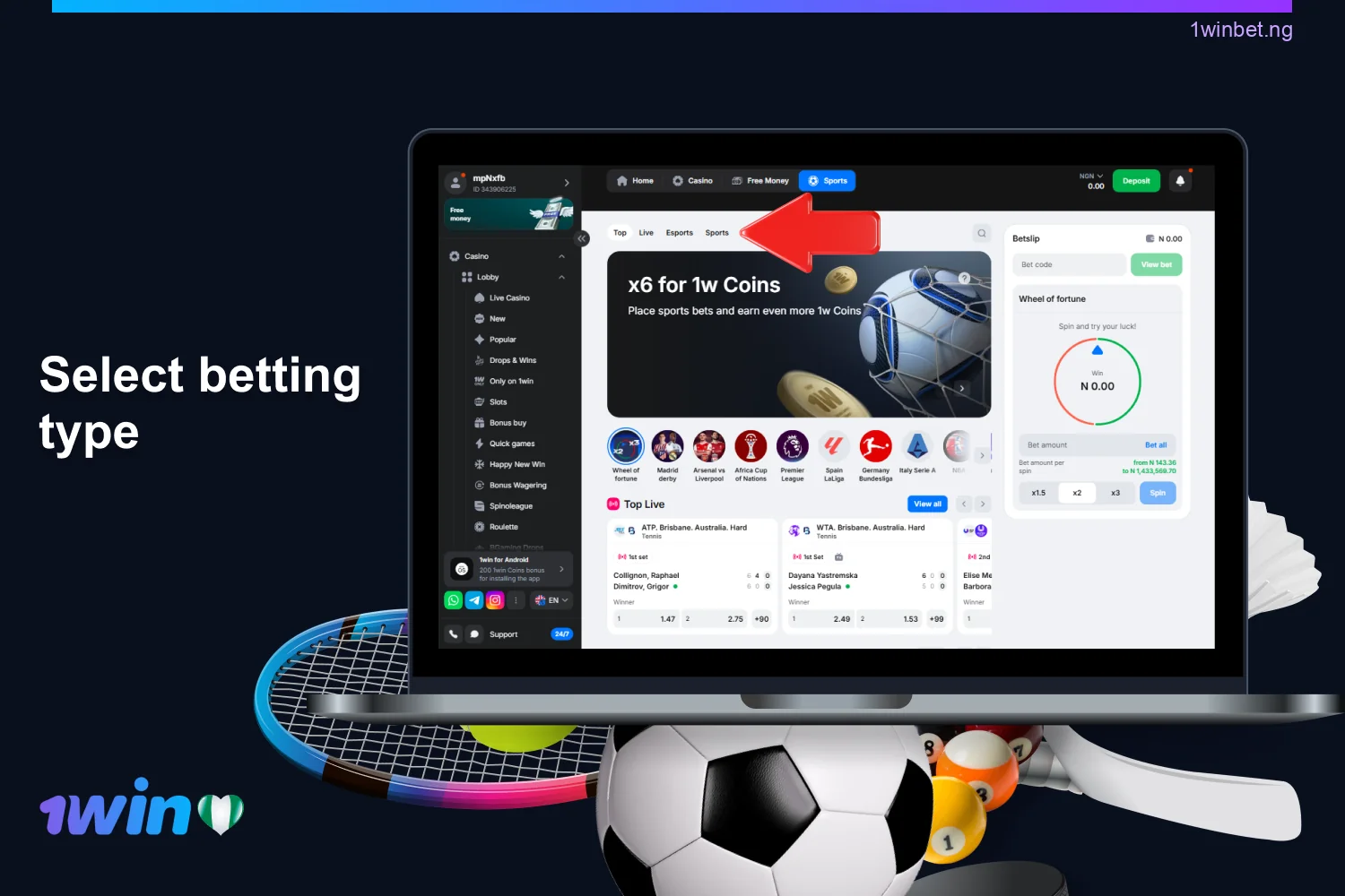 To place a bet, visit the relevant section on the 1win website