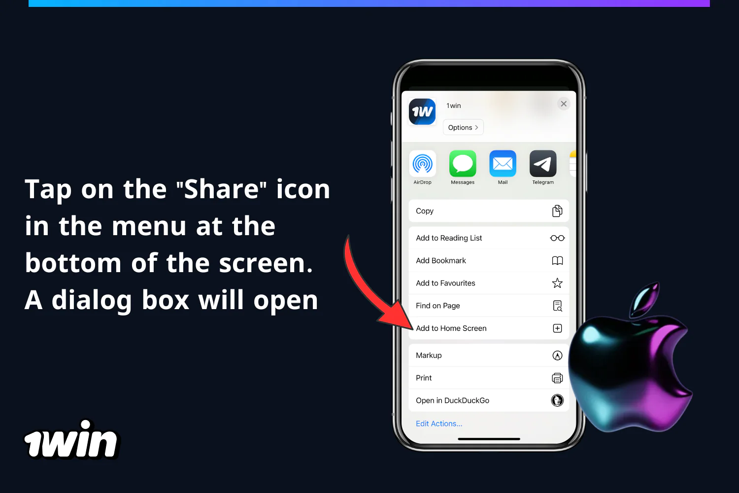 To download the application to iPhone, a user from Nigeria should click on the "Share" icon in the menu at the bottom of the screen and a dialog box will open