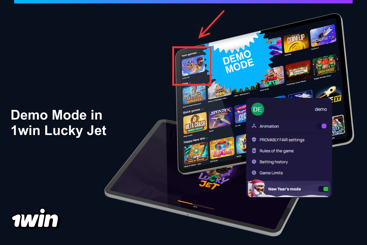Players from Nigeria can play 1win Lucky Jet in demo mode without the risk of losing money