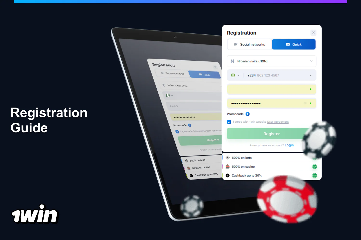 In order to bet and win at 1win Nigeria you need to create a personal account