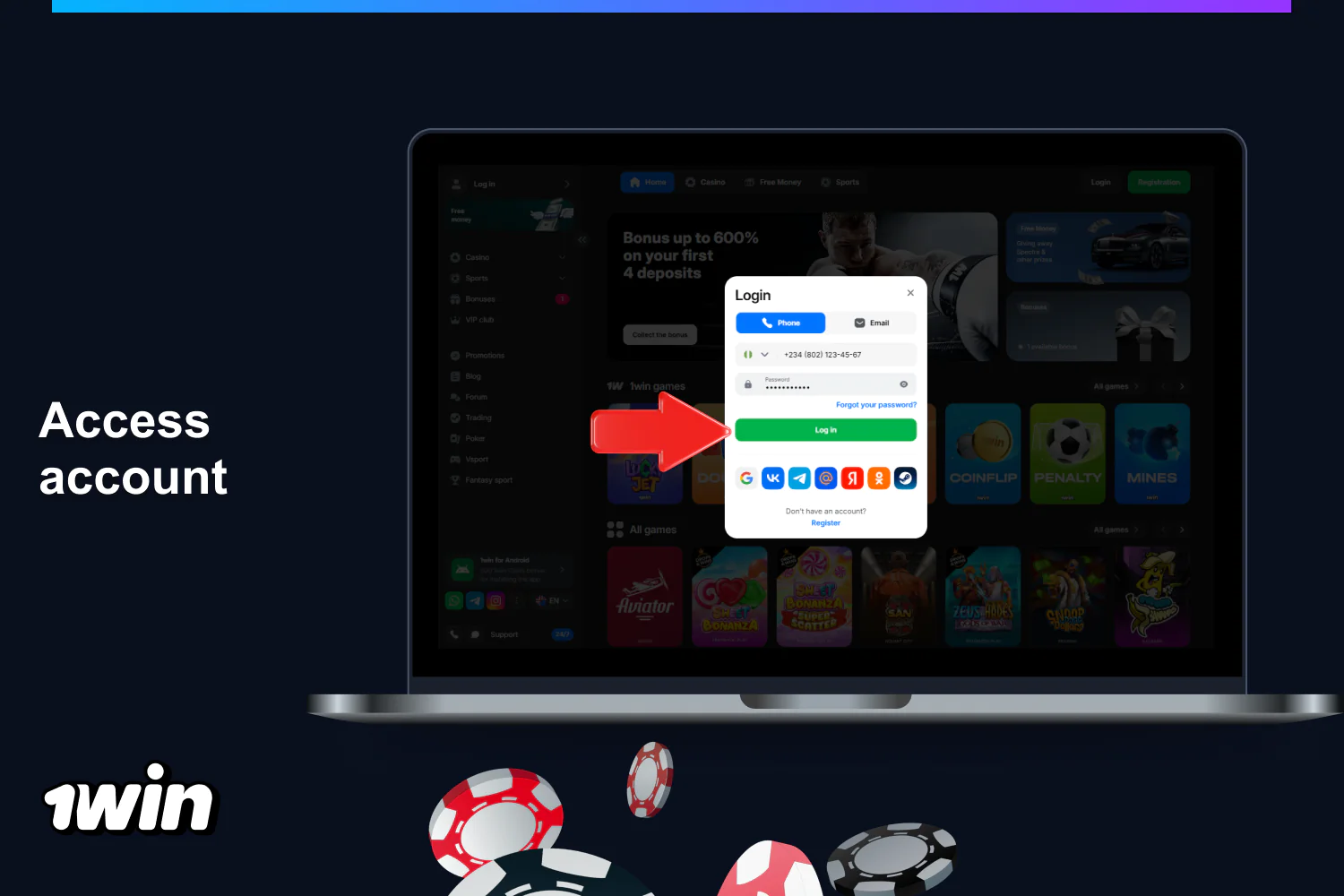 Confirm your login to your 1win account by clicking the corresponding button