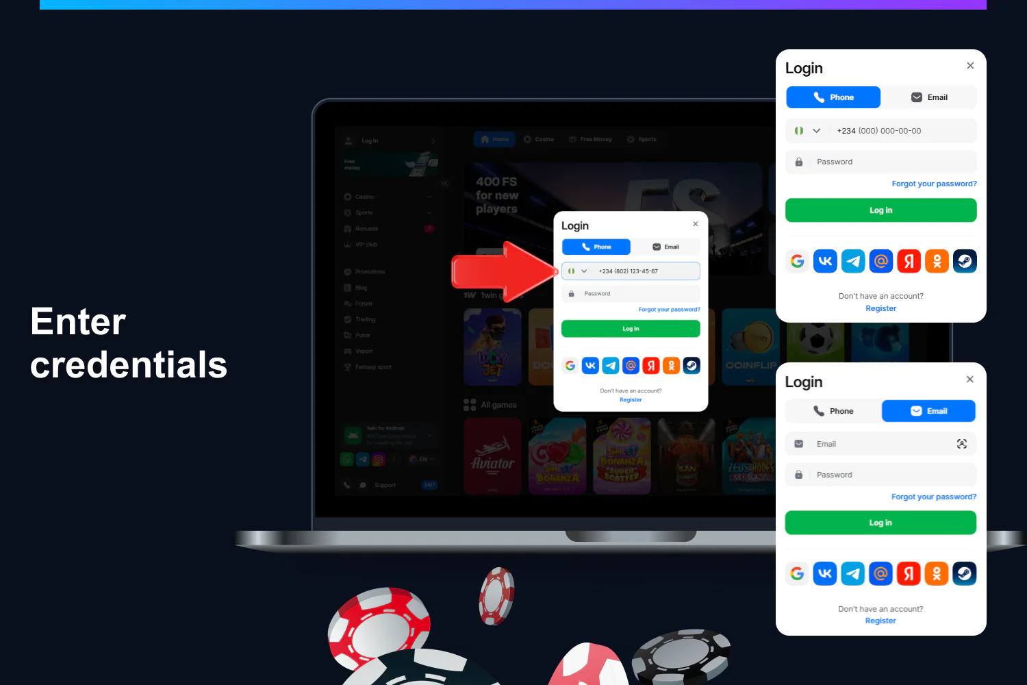 To log into your 1win account, enter the information you provided during registration