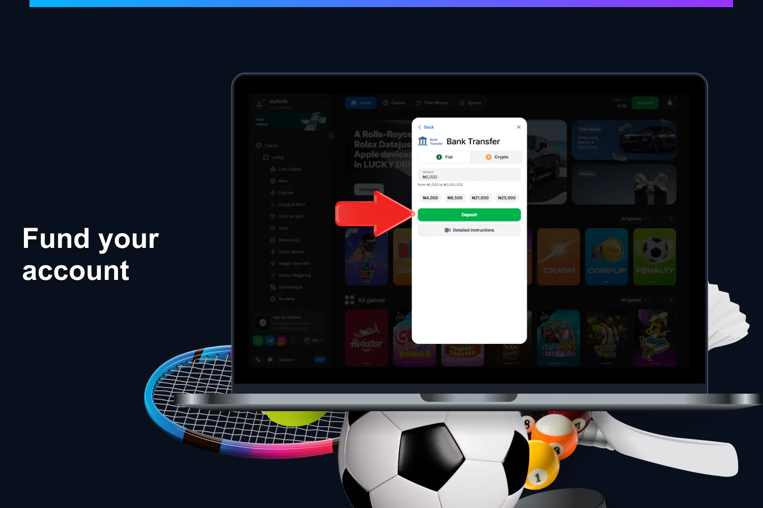 Nigerian players need to top up their 1win account using any available local payment method