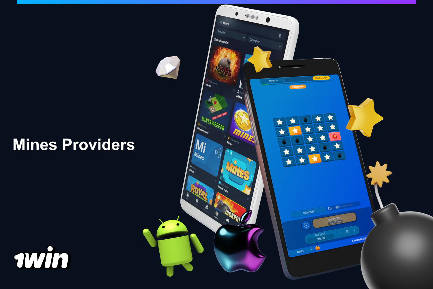1win casino offers several Mines games with unique themes from different providers